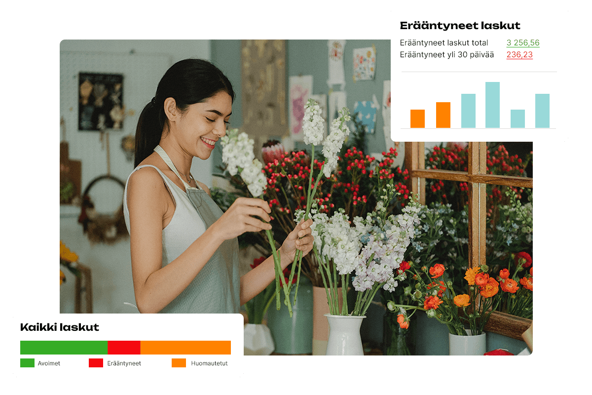 Kukkakauppias ja laskutusohjelman tilastot